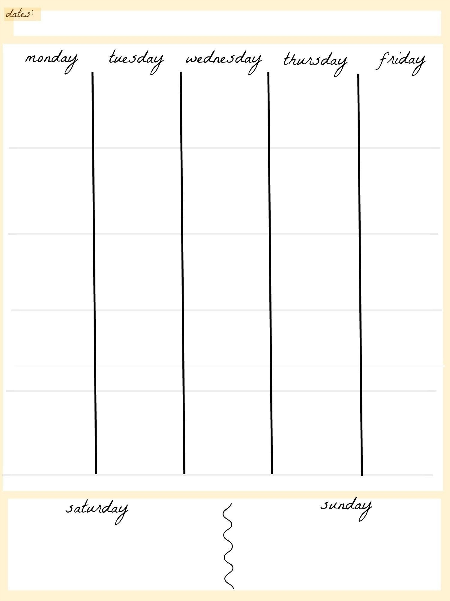 5 Day Blank Calendar | Calendar Template Printable