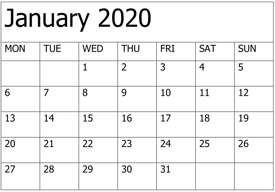 Print January 2020 Calendar Template | 12 Month Printable-Monthly Calendar Sheets 2020