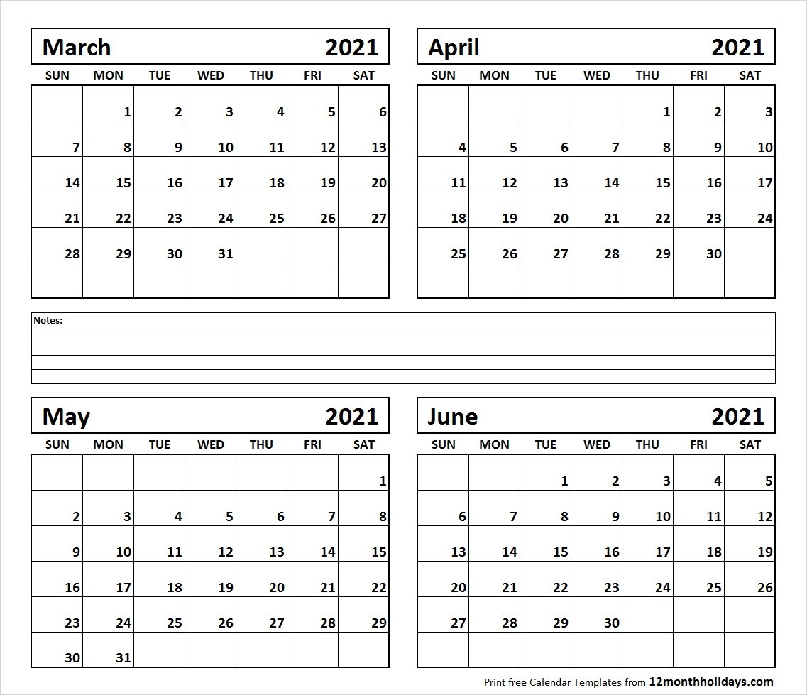 4 Month Blank Calander | Calendar Template Printable