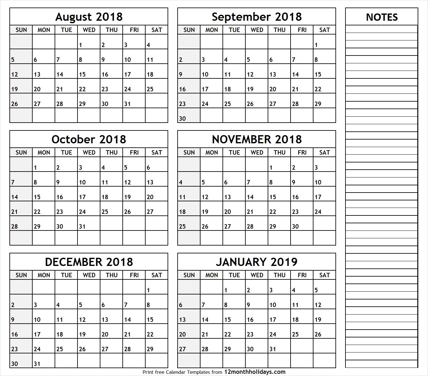 Blank Six Month Calendar Printable | Calendar Template Printable