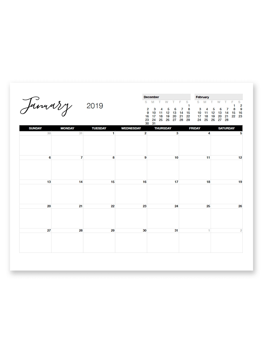 Printable January 2019 Calendar | Free Printable Calendar-8.5 X 11 Calendar Template