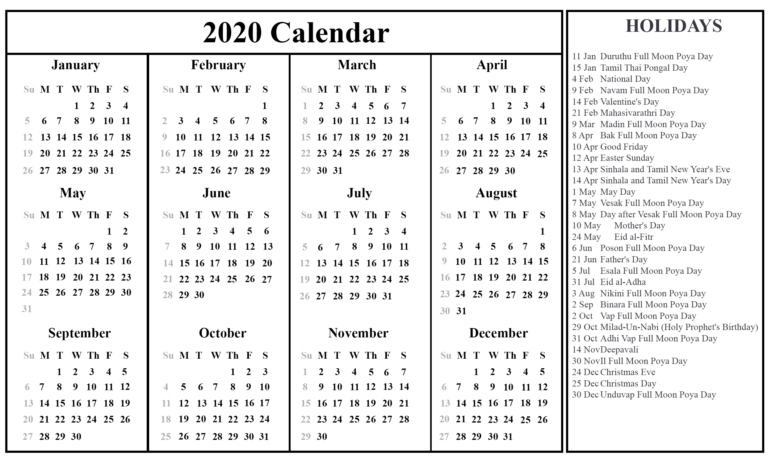 Printable July Calendar Template-2020 Calendar With Holidays Listed