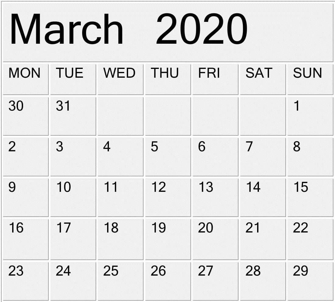 Printable March 2020 Calendar Free Pdf Template – Free-2020 Calendar With Holidays In Ghana