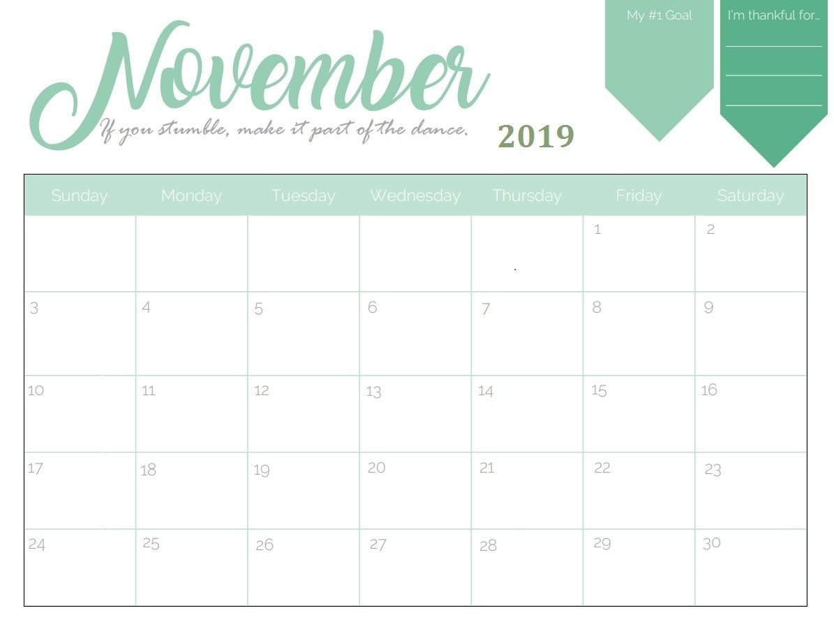 Printable November 2019 Goal Planner Calendar In 2019-Monthly Goal Calendar Template