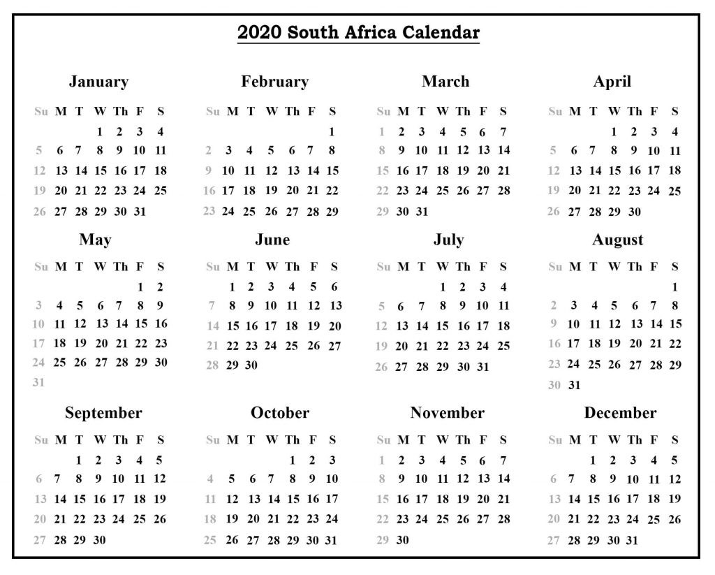 Printable South Africa Calendar 2020 | Printable Calendar Diy-South Africa Holidays 2020