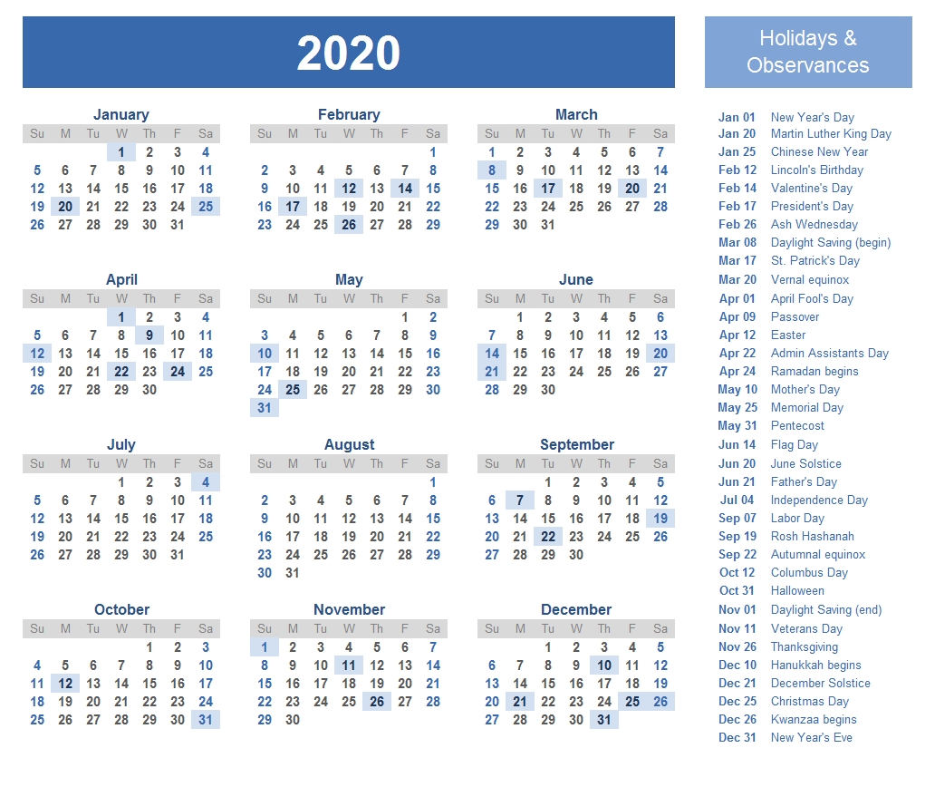 Printable Template Calendar-2020 Jewish Holidays Calendar