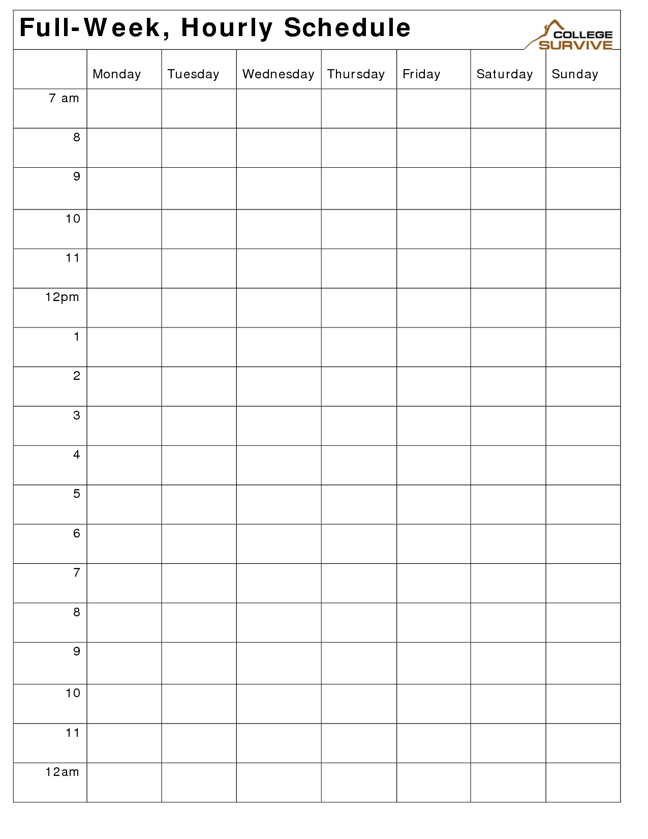 hourly work week schedule template