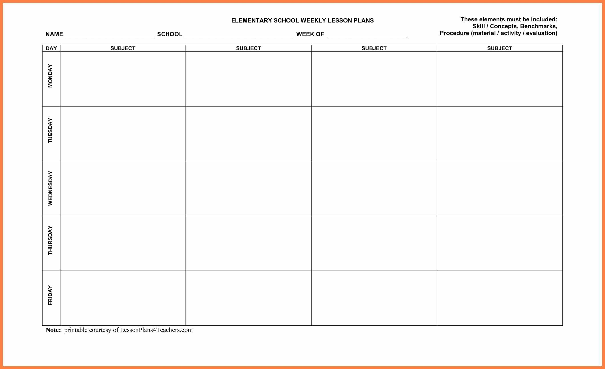 Printable Weekly Lesson Plan Templates - Wpa.wpart.co-Weekly Lesson Plan Calendar Template