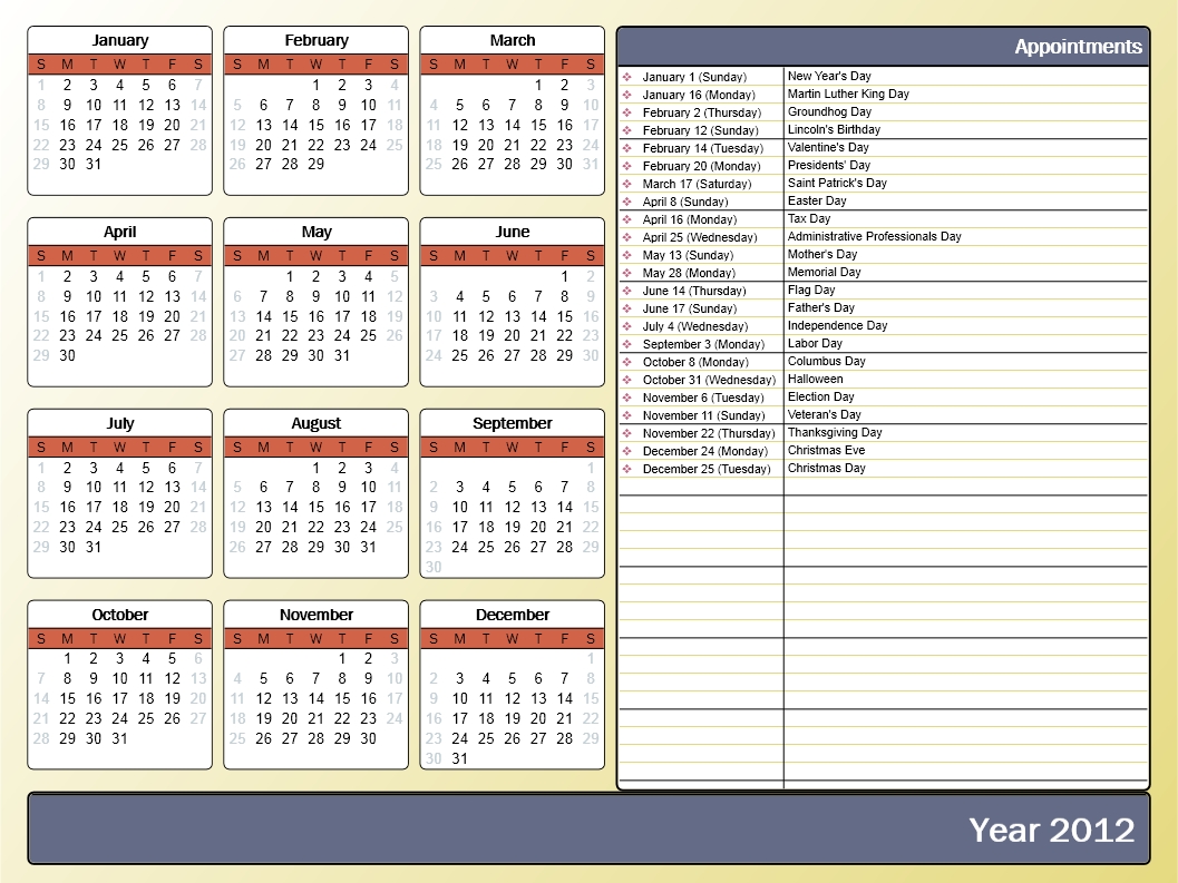 Printing A Yearly Calendar With Holidays And Birthdays-Blank Yearly Calendar Template In Word 2003