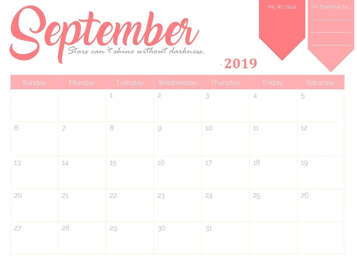 September 2019 Goal Planner Calendar In 2019 | September-Monthly Goal Calendar Template