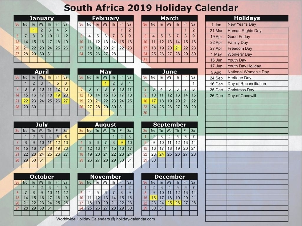 South Africa 2019 / 2020 Holiday Calendar Make It | Holiday-April Holidays 2020 In South Africa