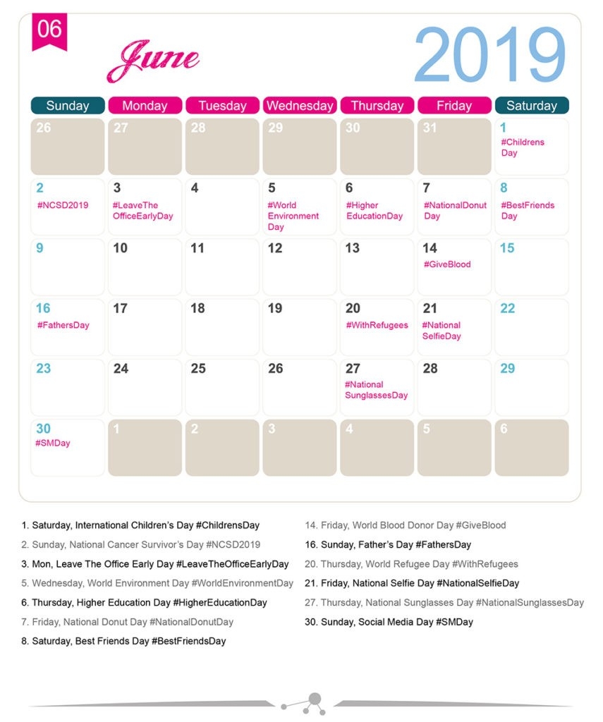 The 2019 Social Media Holiday Calendar - Make A Website Hub-National Food Day Monthly Calendar