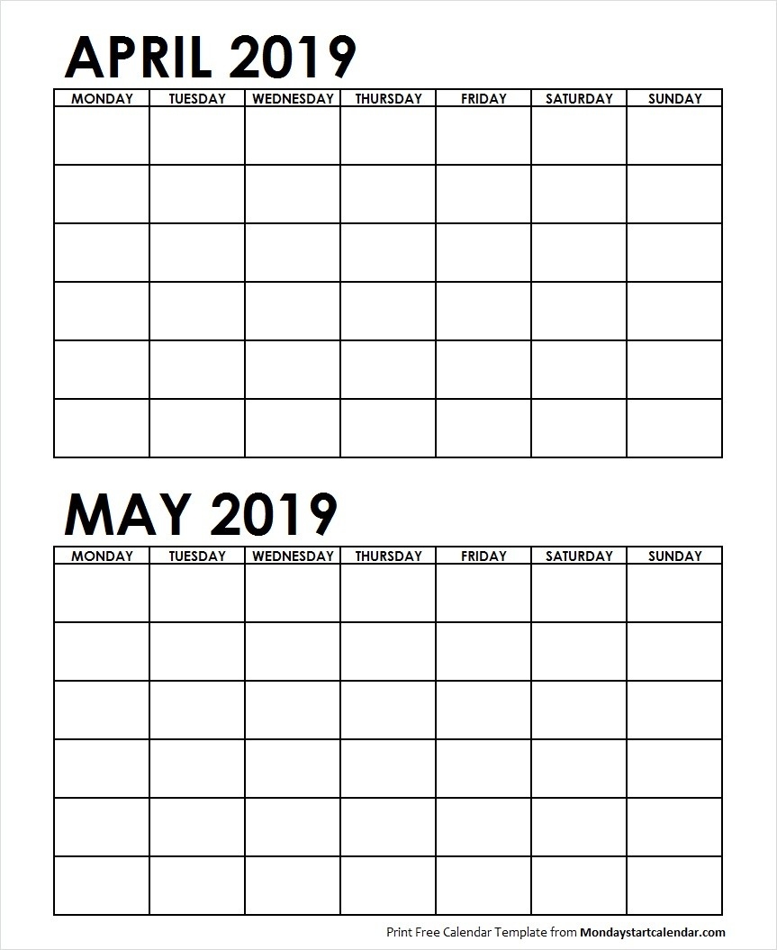 Two Month April May 2019 Calendar Blank | Two Months Template-Blank Printable 2 Month Calendar