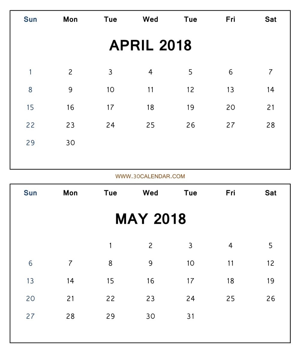 Two Month Calendar 2018 April May Printable Free | Blank 2-Blank Printable 2 Month Calendar