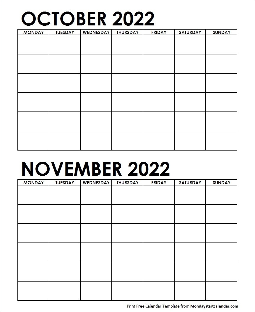 Two Month October November 2022 Calendar Blank-Blank Printable 2 Month Calendar