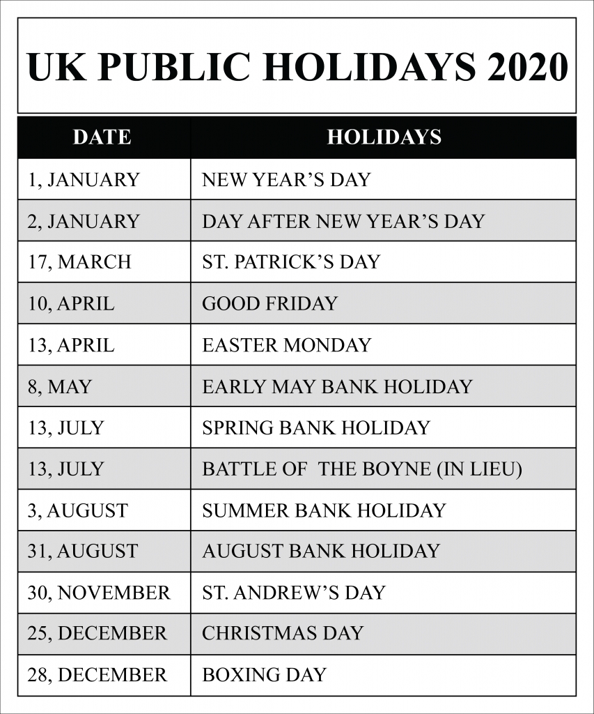 Uk Public Holidays 2020 Calendar | Uk Holidays 2020-2020 Calendar Showing Bank Holidays