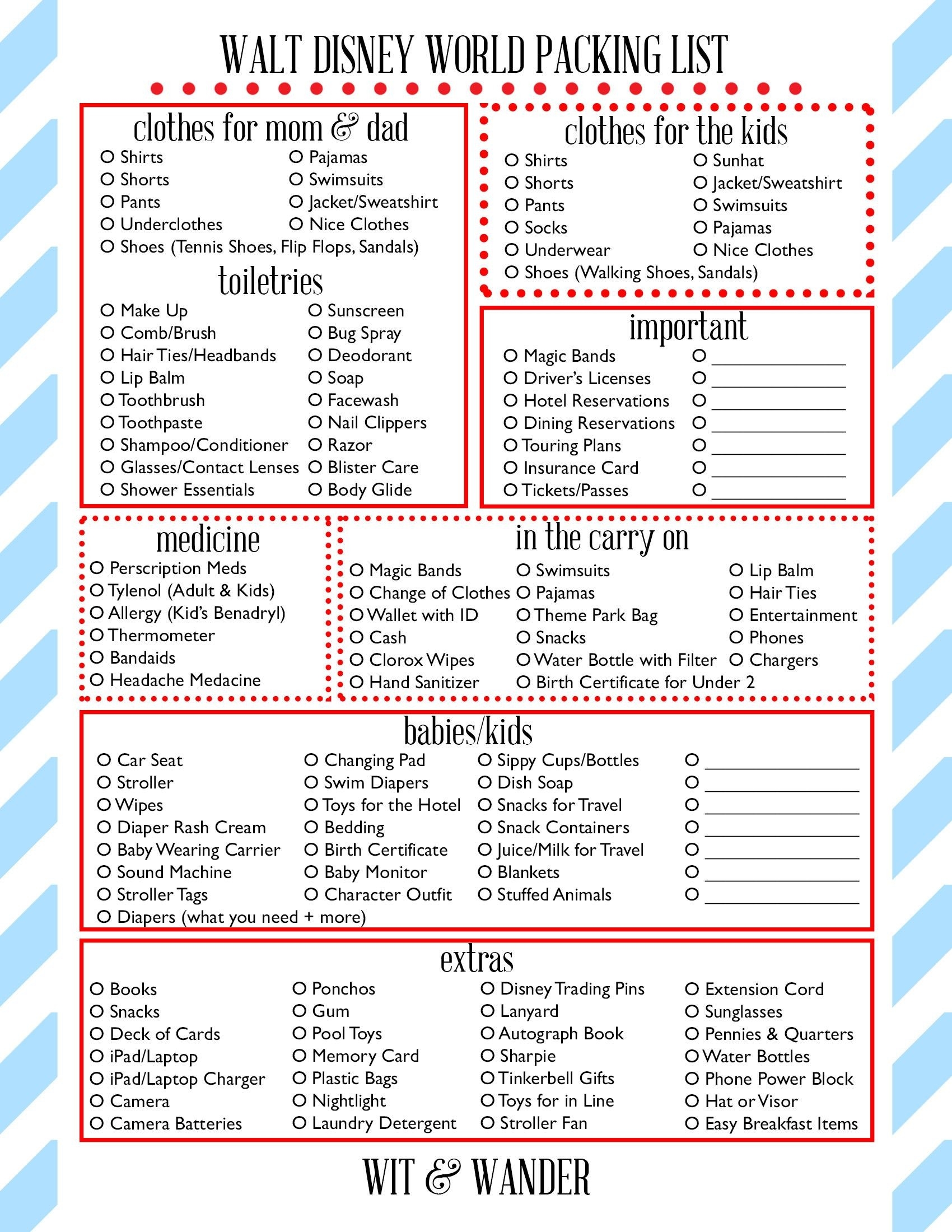 Walt Disney World Free Printables | Disney World Packing-Disney World Word Document Template