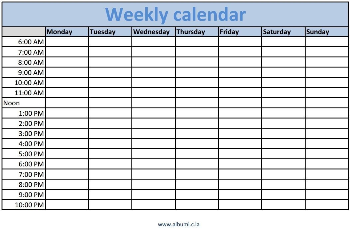 blank time slot week schedules calendar template printable