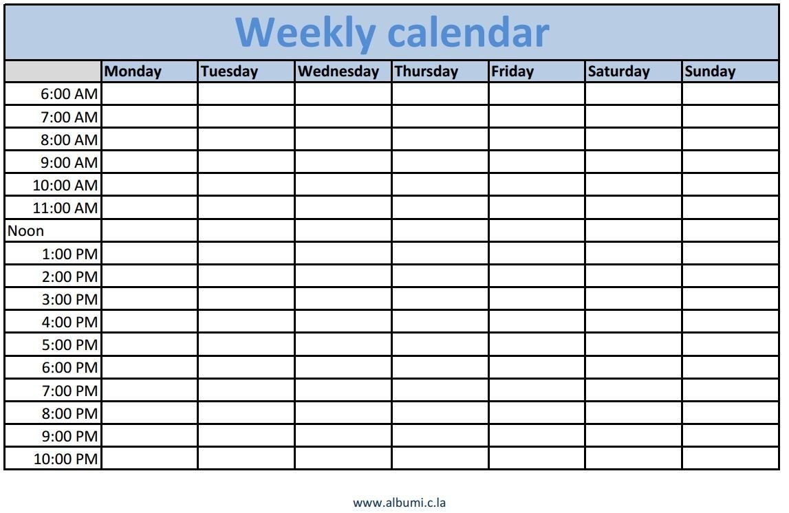 Blank Time Slot Week Schedules Calendar Template Printable