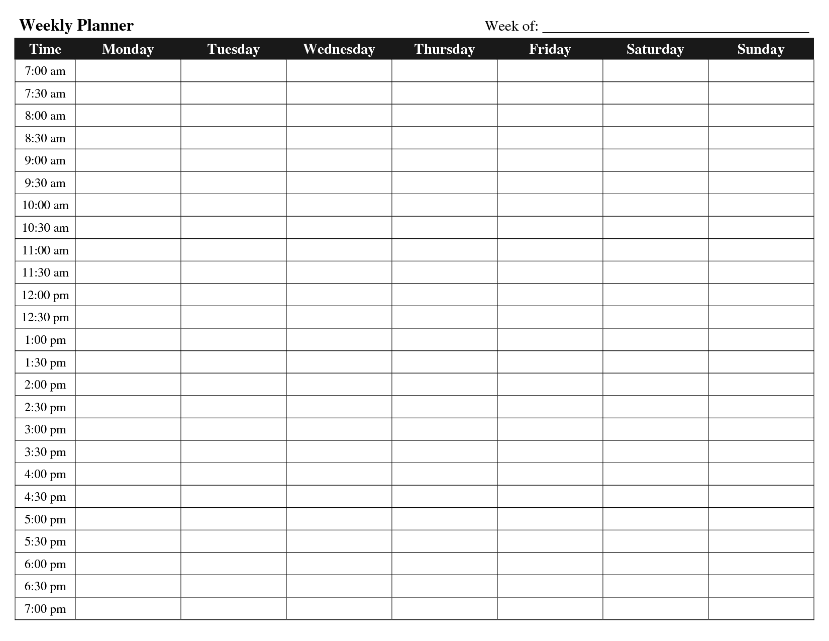 Weekly Planner With Times - Wpa.wpart.co-Blank Time Slot Week Schedules