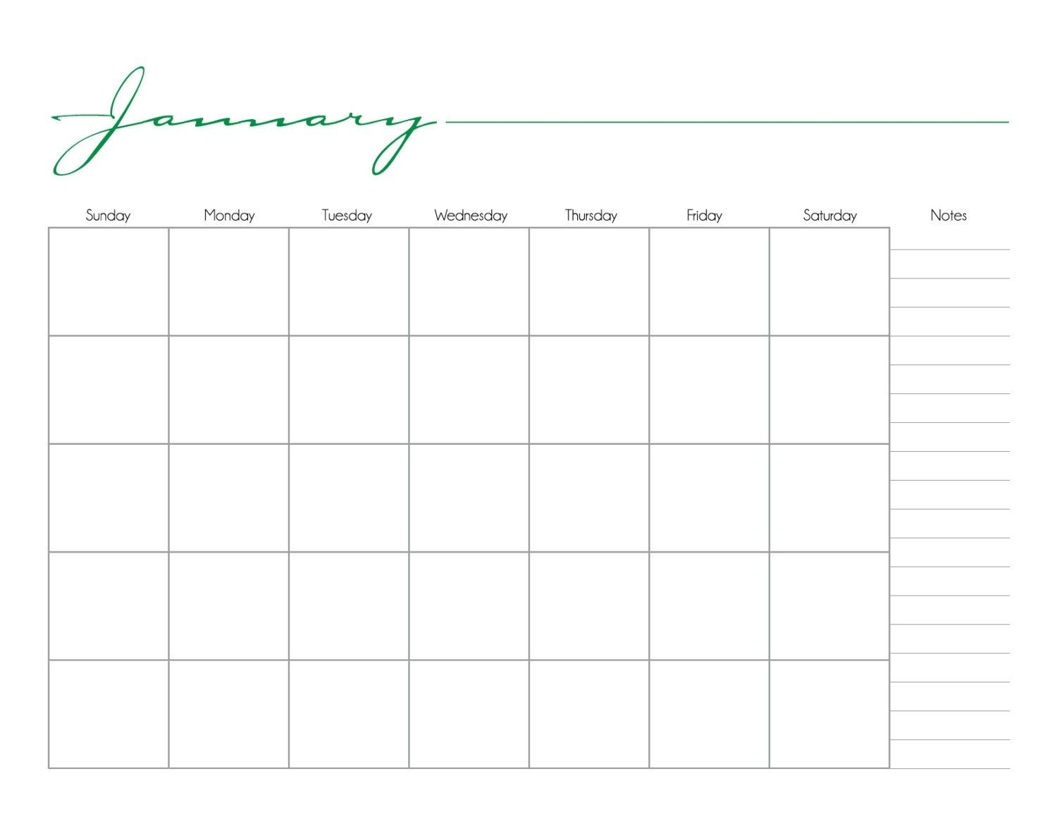 Whimsical Printable Monthly Calendar No Date / By-Blank Calendar No Dates