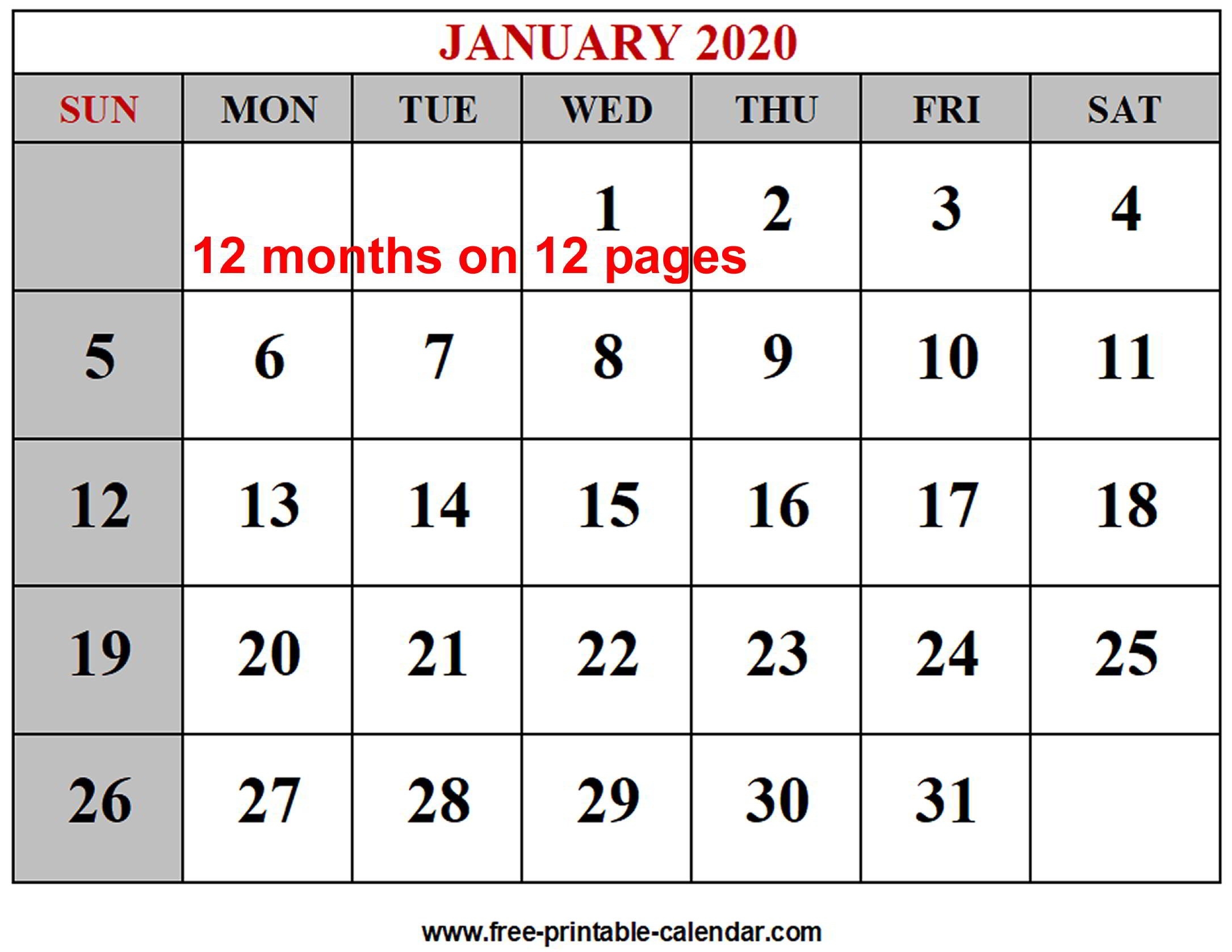 Year 2020 Calendar Templates - Free-Printable-Calendar-2 Monthly Printable Calender