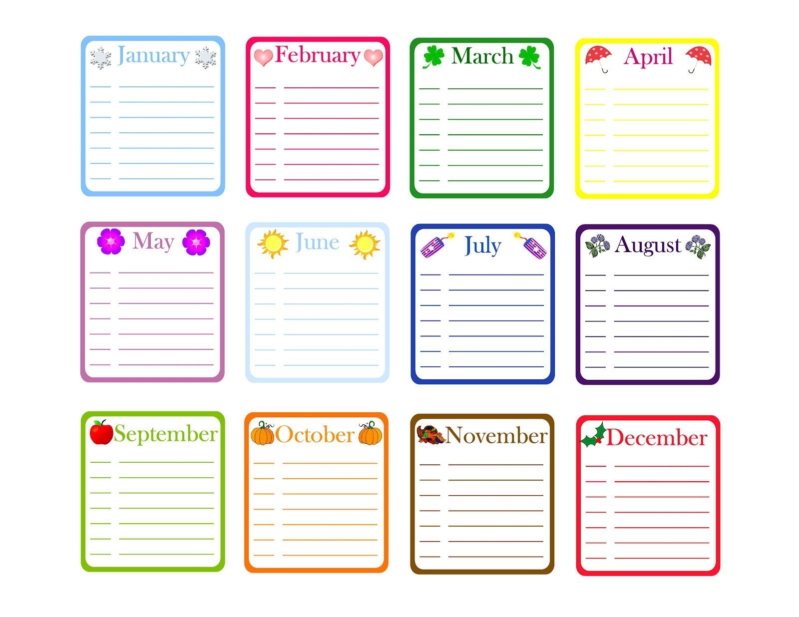 Yearly Birthday Calendar Template. Free Classroom Printables-Calendar Template Bulletin Board