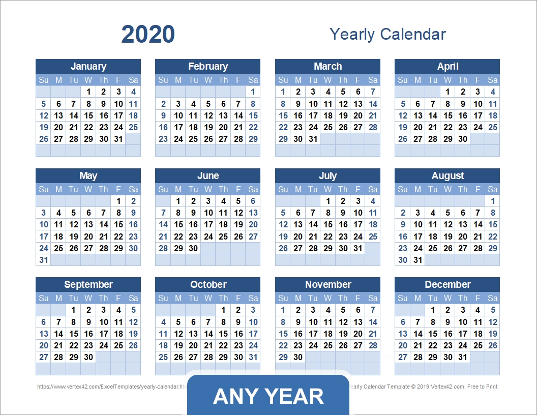 Yearly Calendar Template For 2019 And Beyond-Blank 2020 W 9