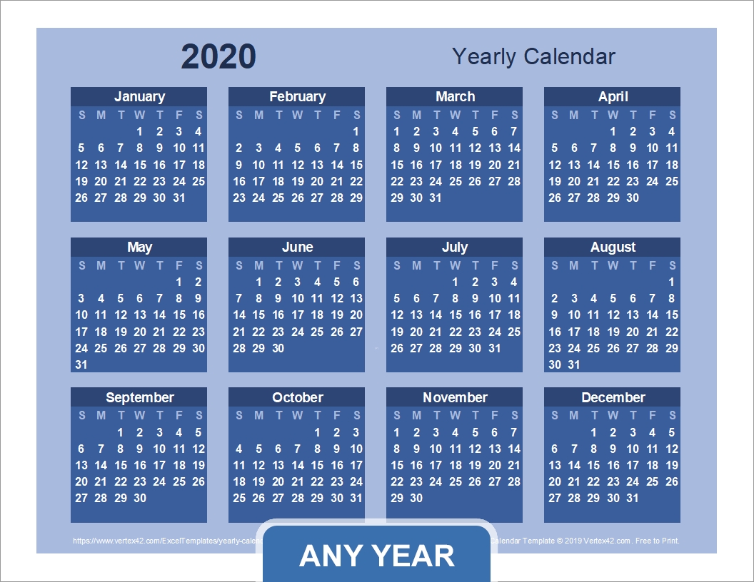 Yearly Calendar Template For 2019 And Beyond-Calendar Template By Vertex42