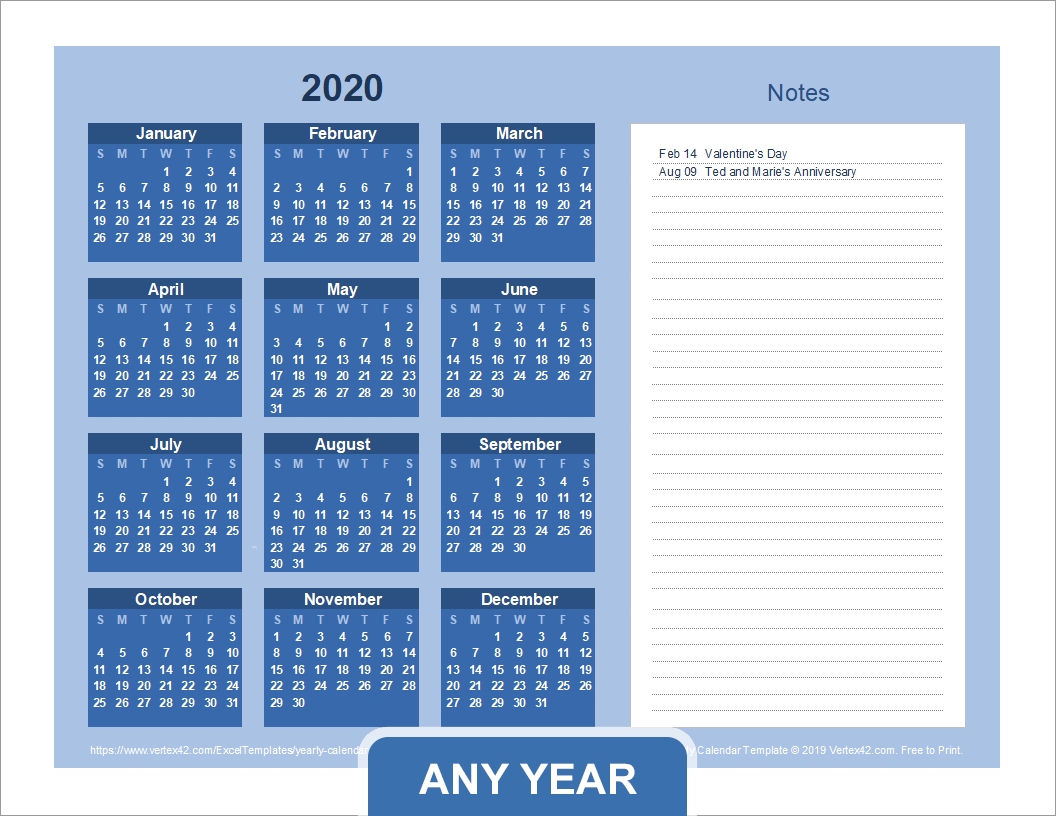 Yearly Calendar Template For 2019 And Beyond-Calendar Template By Vertex42