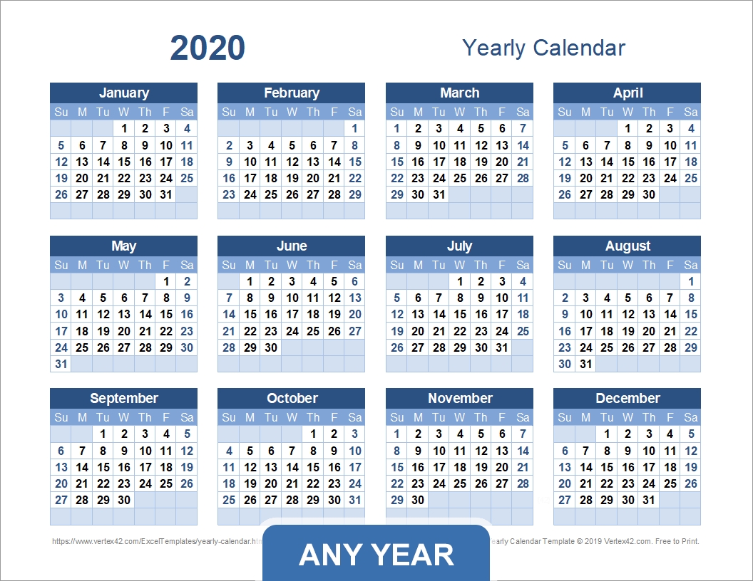 Yearly Calendar Template For 2019 And Beyond-Calendar Template By Vertex42