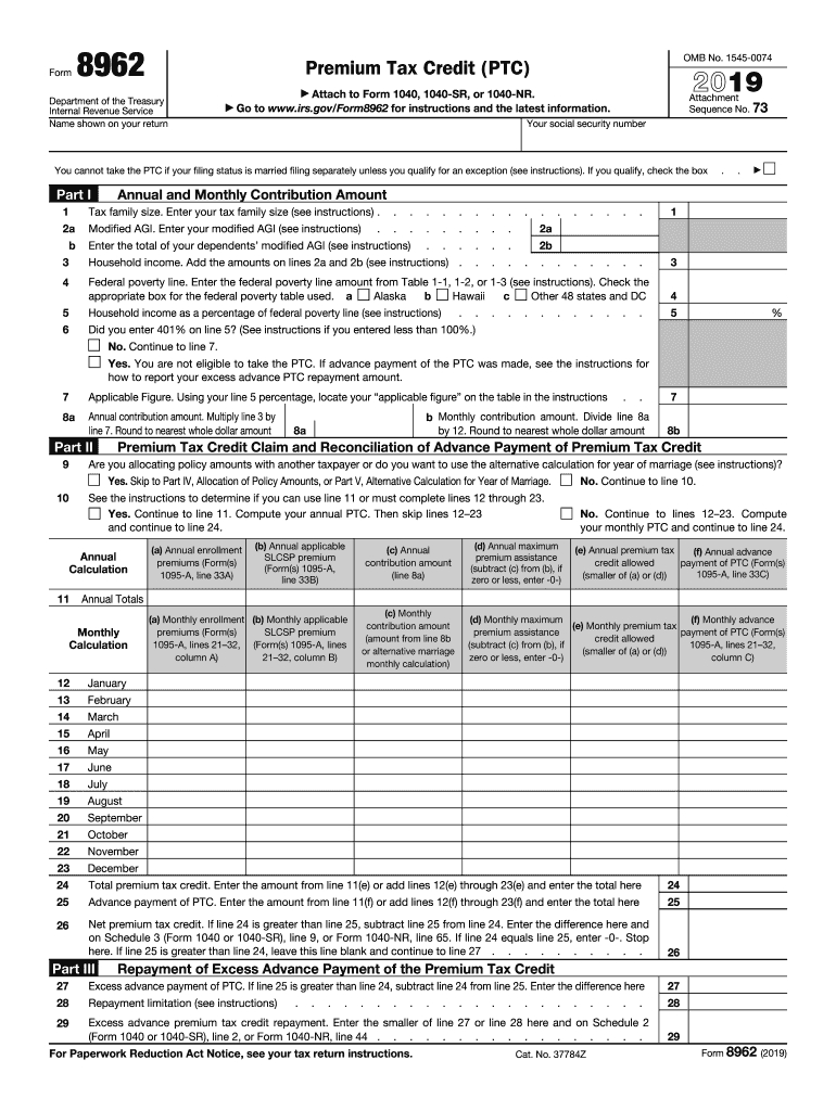 2019 Form Irs 8962 Fill Online, Printable, Fillable, Blank-Blank Irs Forms To Print