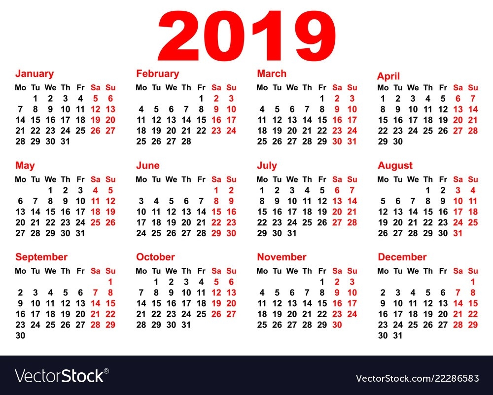 2019 Year Calendar Template Grid Pocket Horizontal-2 Year Pocket Calendar Template