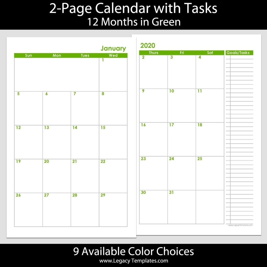 2020 12-Months 2-Page Calendar – 5.5 X 8.5 | Legacy-2 Page Calendar Printable Template 2020