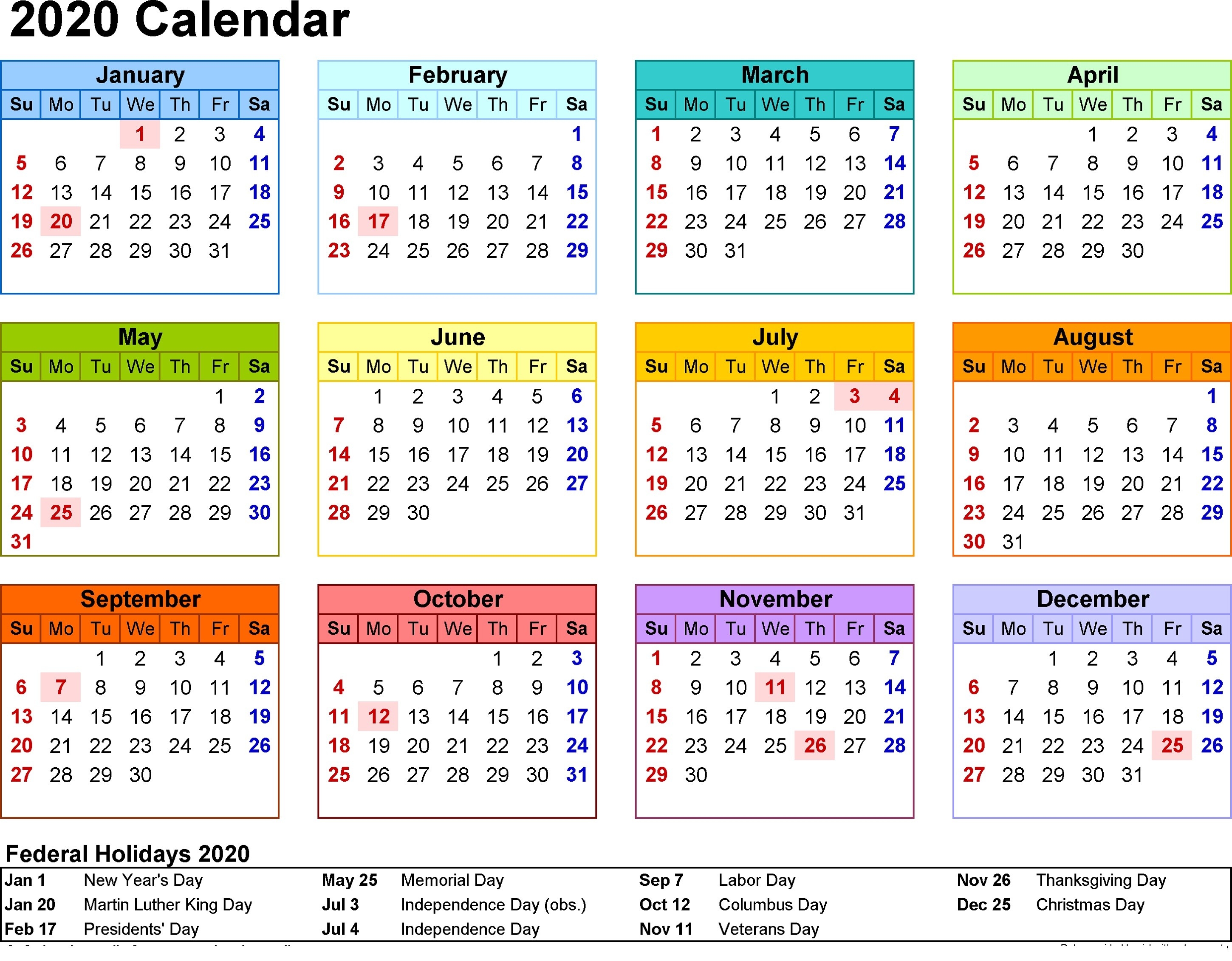 2020 Calendar With Holidays - Remar-Calender With Public Holidays