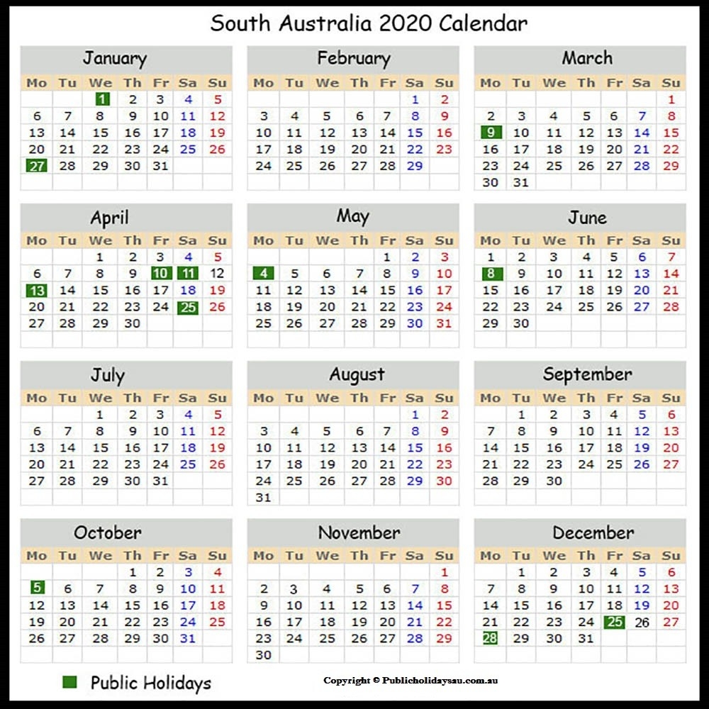 Sa Calendar With Public Holidays 2020 Calendar Template Printable