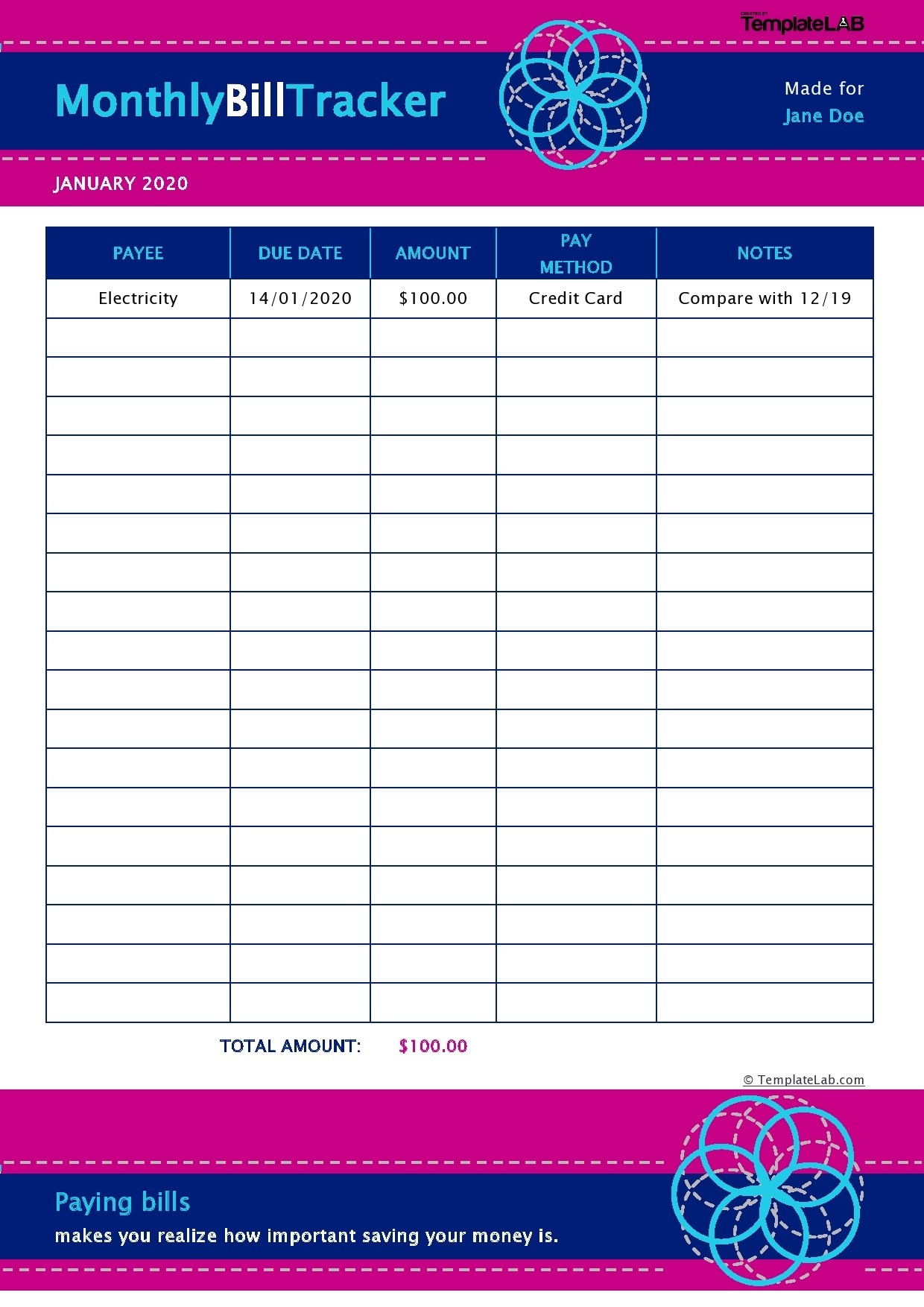 33 Free Bill Pay Checklists &amp; Bill Calendars (Pdf, Word &amp; Excel)-Free Monthly Bill Printable 2020