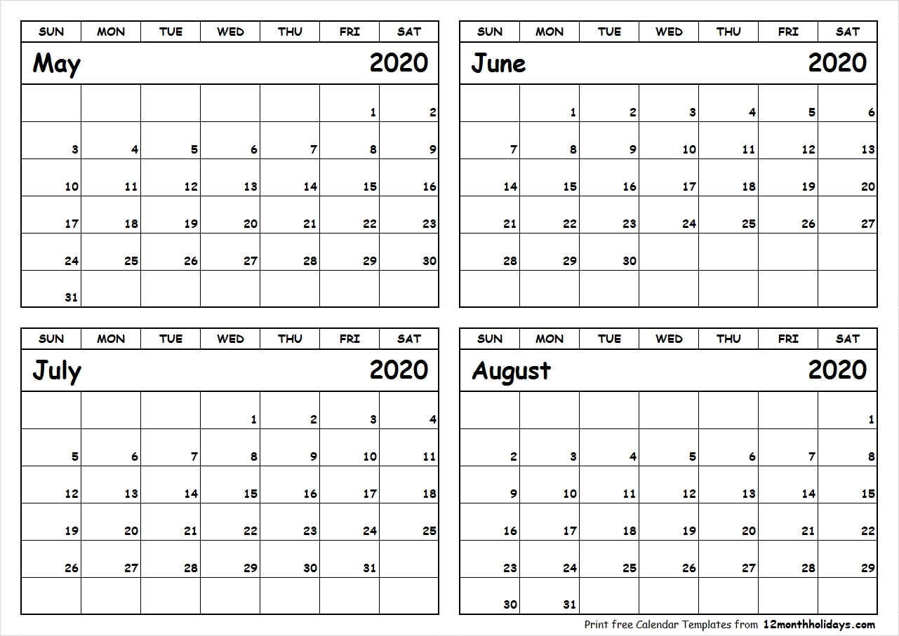 4 Month Printable Calendar 2020 | Monthly Printable Calender-4 Month Calendar Template 2020