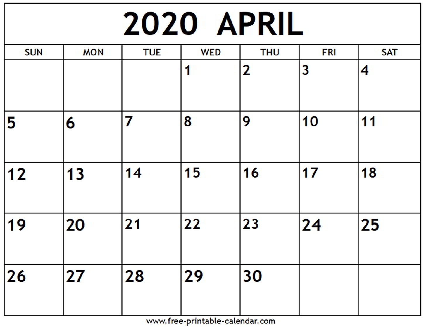 April 2020 Calendar - Free-Printable-Calendar-Blank 2020 Calendar Uk Printable