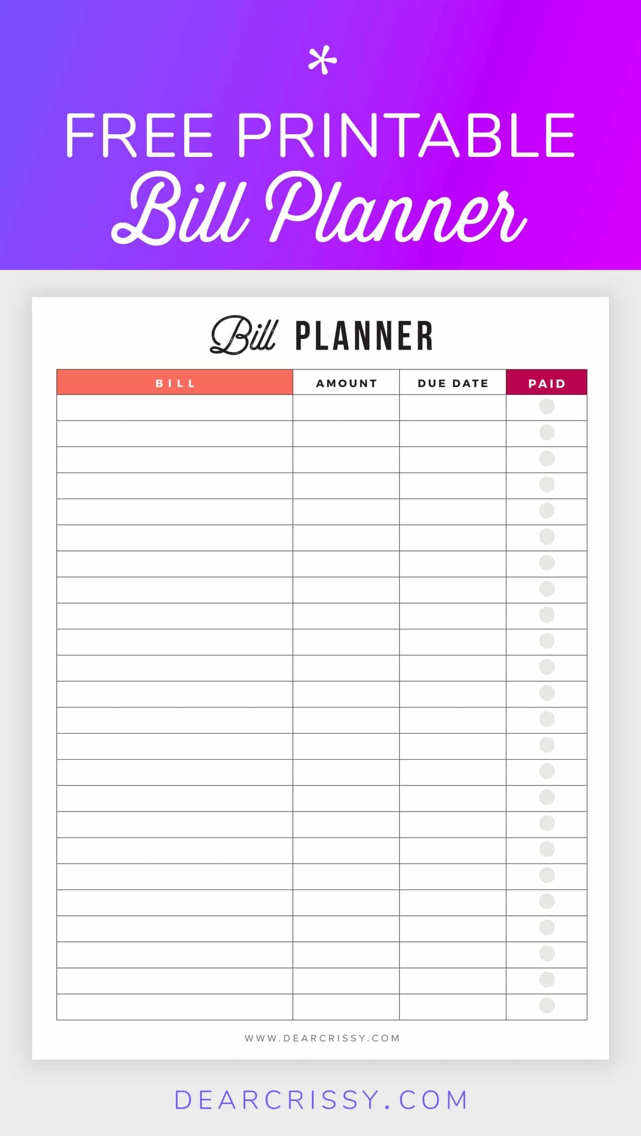 Bill Planner Printable - Pay Down Your Bills This Year!-2020 Monthly Bill Planner Printable