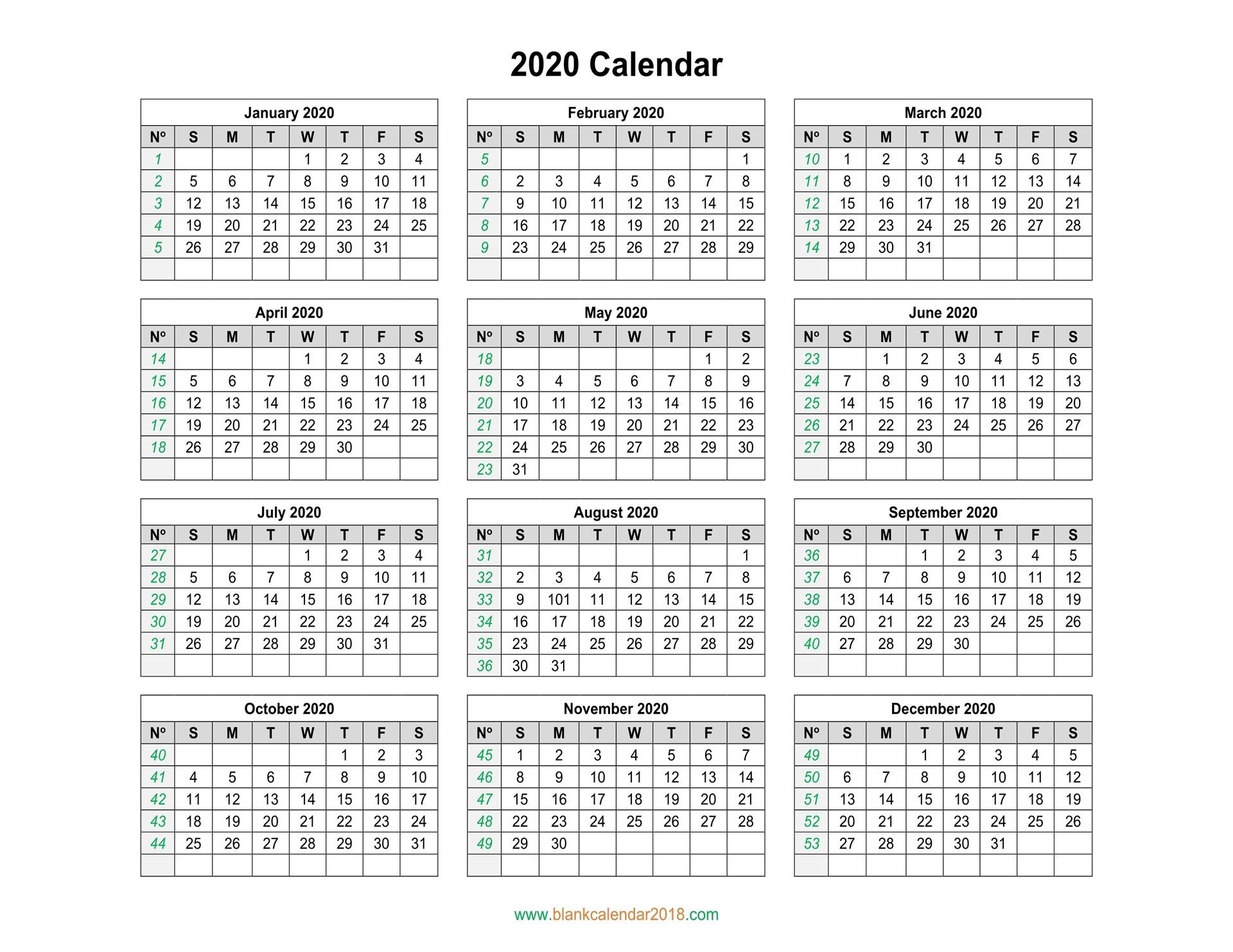 Blank Calendar 2020-Blank 2020 Calendar Uk Printable