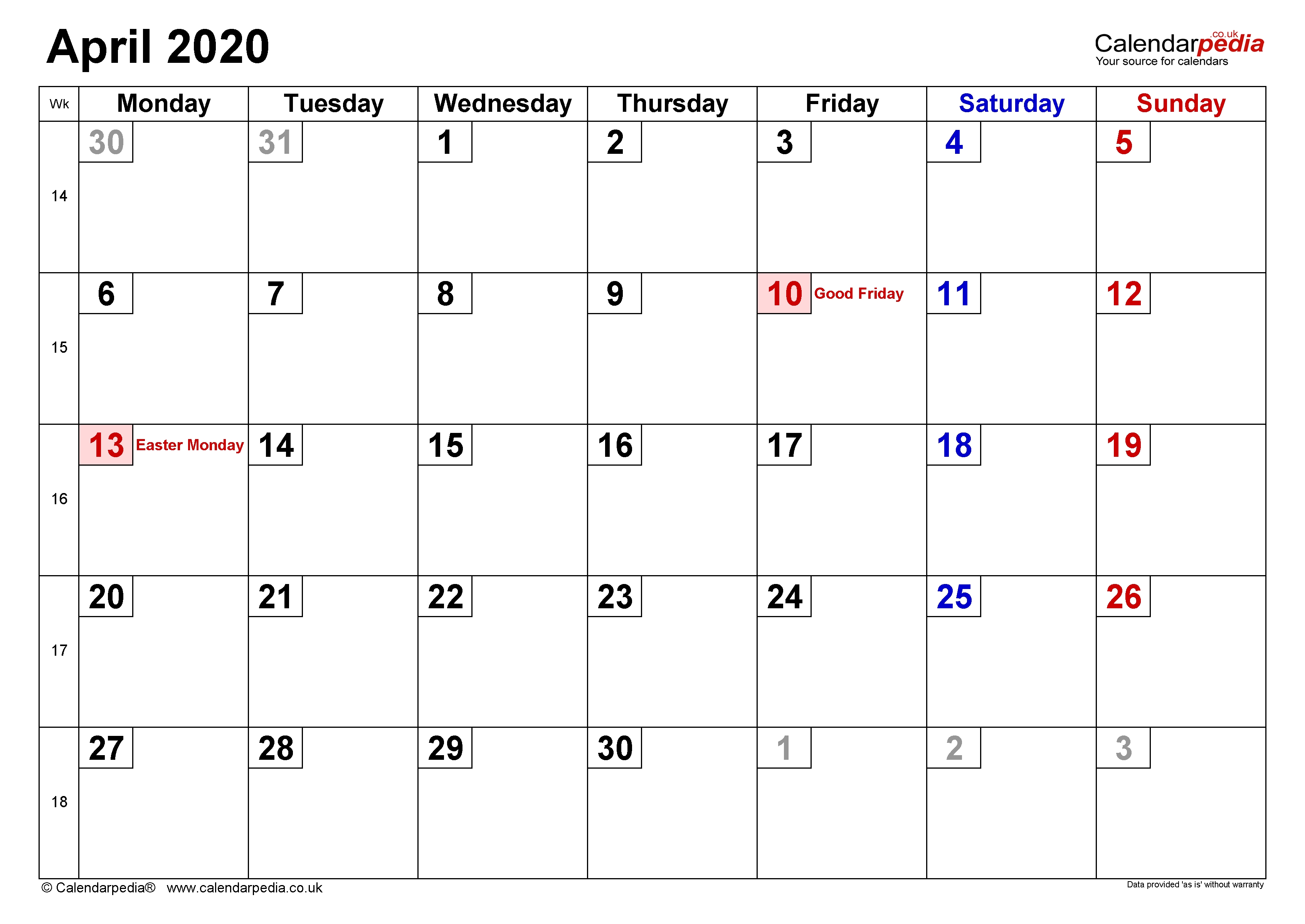 Calendar April 2020 (Uk) With Excel, Word And Pdf Templates-2020 Uk Monthly Calendar Uk