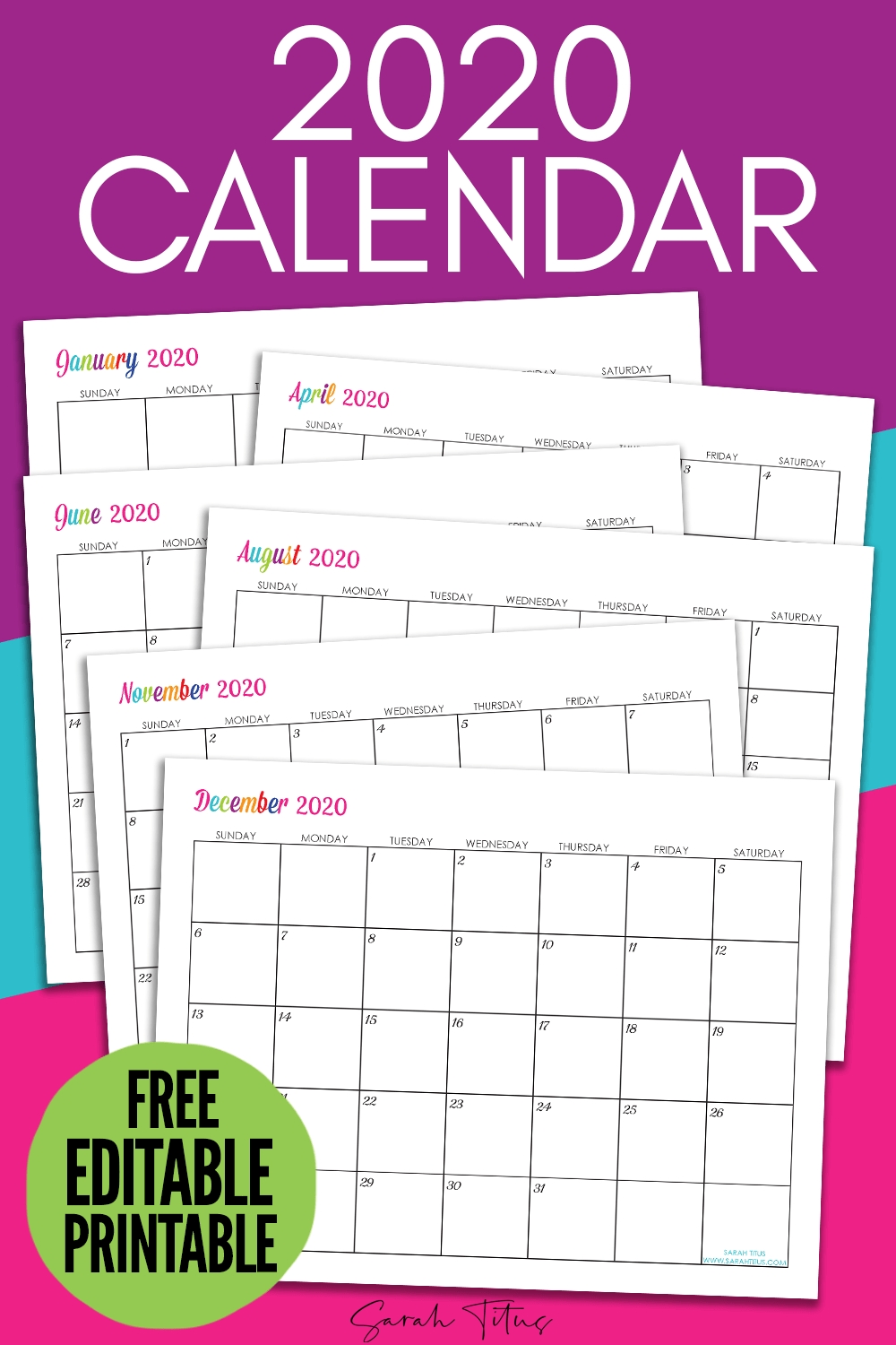 Custom Editable 2020 Free Printable Calendars - Sarah Titus-Free Monthly Bill Printable 2020