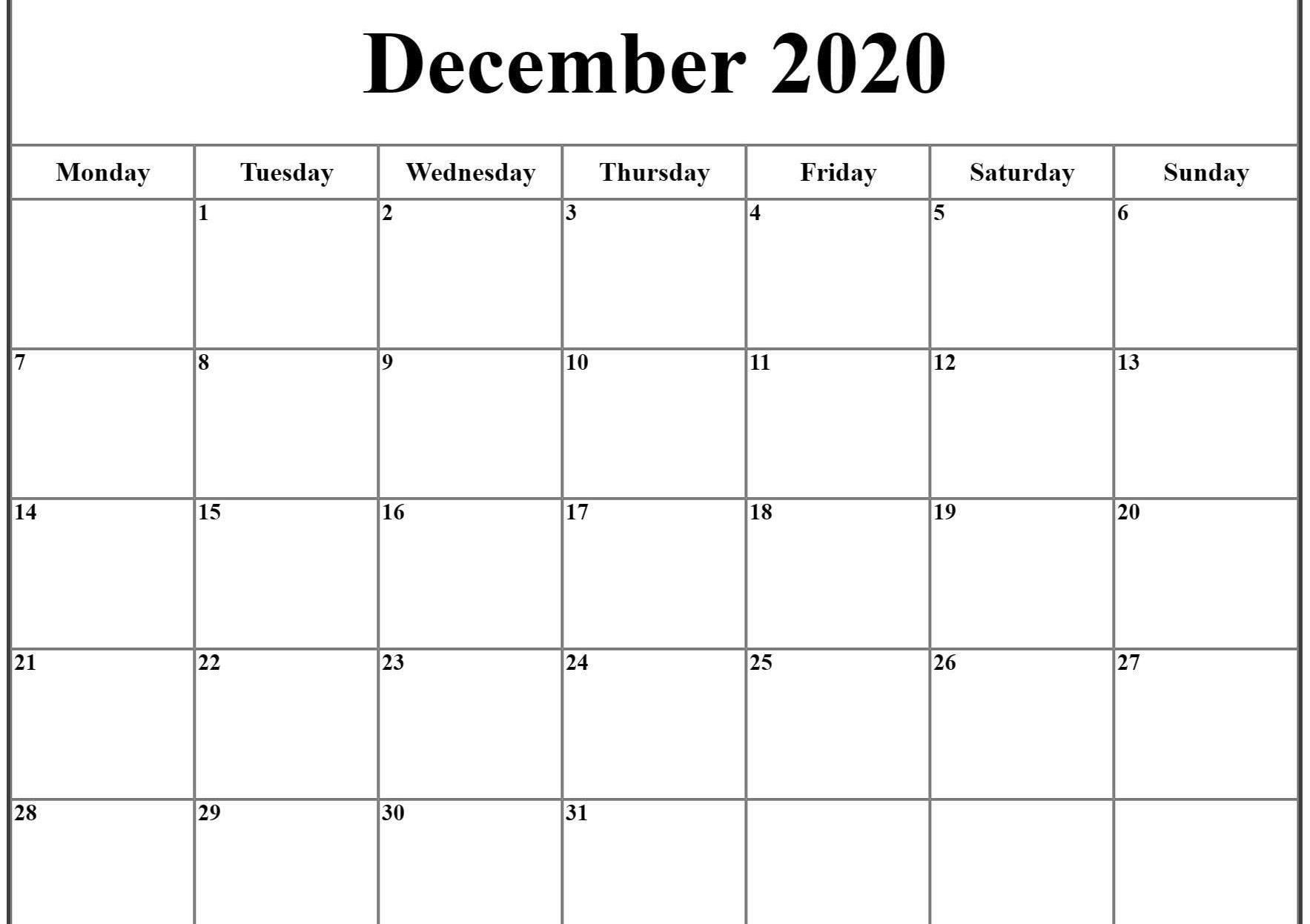 December Calendar 2020 Pdf, Word, Excel Printable Template-Blank Calendar December 2020 Letter Size