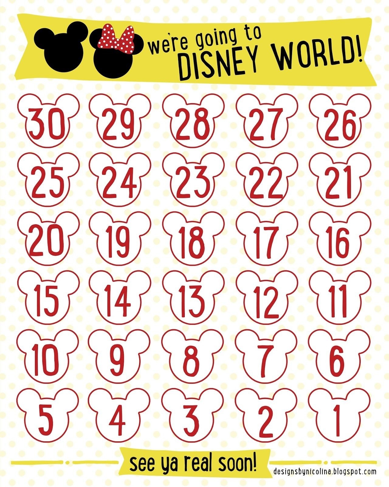 Disney Countdown! /// Free Printable /// | Disney Countdown-Disney Countdown Calendar Printable Template