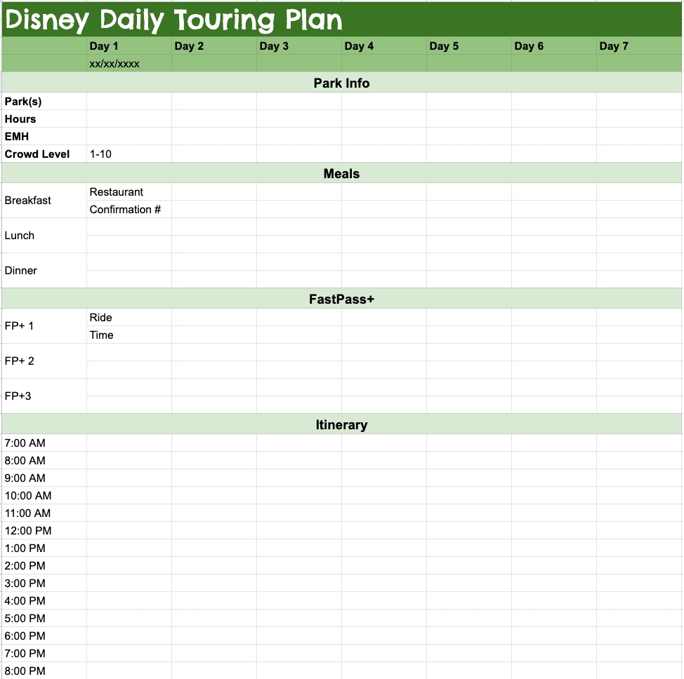 Disney Planning Spreadsheet In 2020 | Disney World Vacation-Disney World Touring Template Download