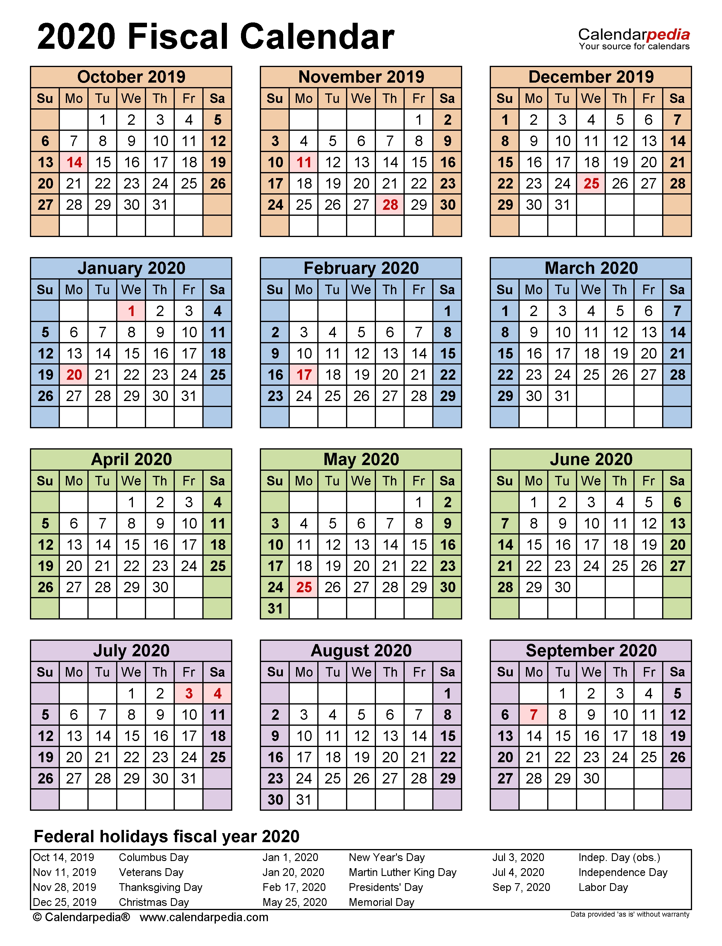 Fiscal Calendars 2020 - Free Printable Excel Templates-Payroll Calendar Template 2020