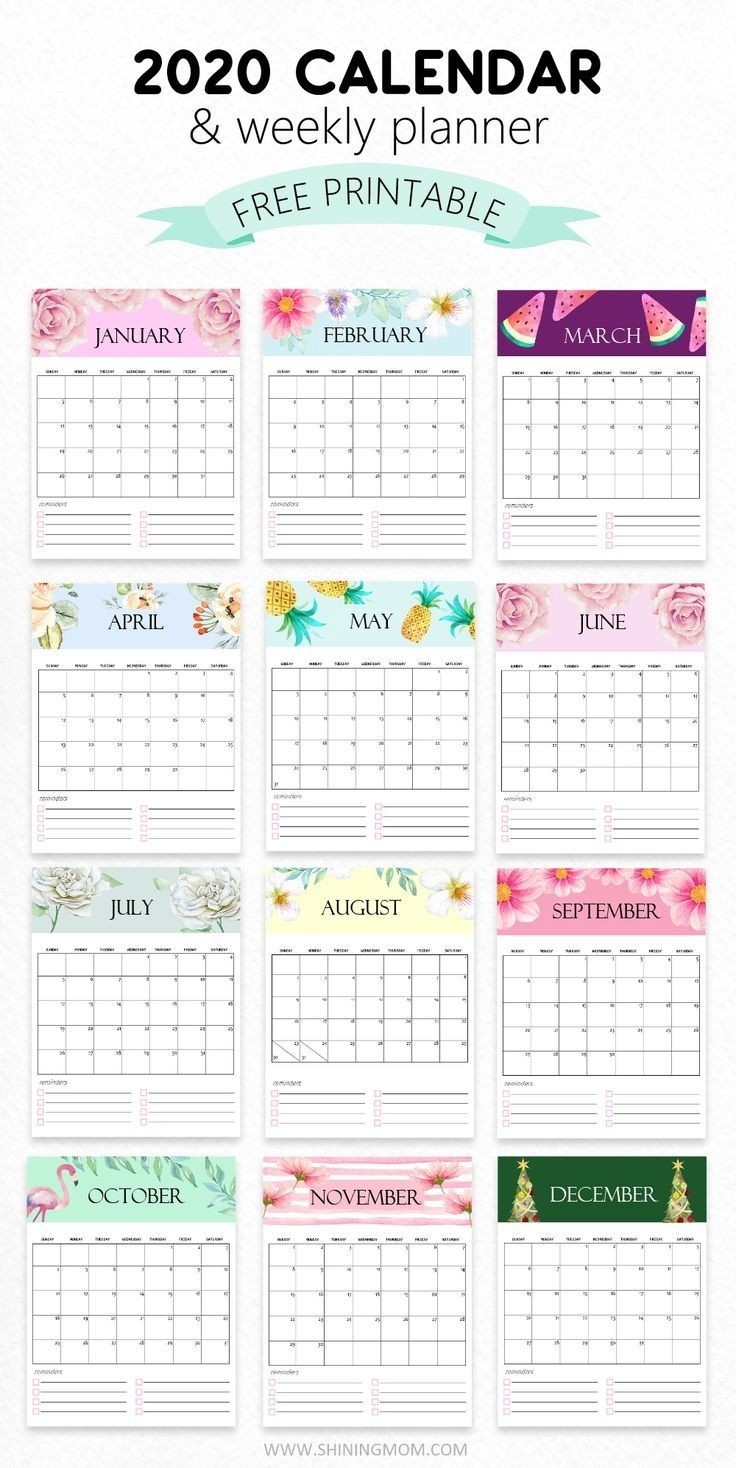 Free Calendar 2020 Printable: 12 Cute Monthly Designs To-Pretty Monthly Calendar 2020/2020
