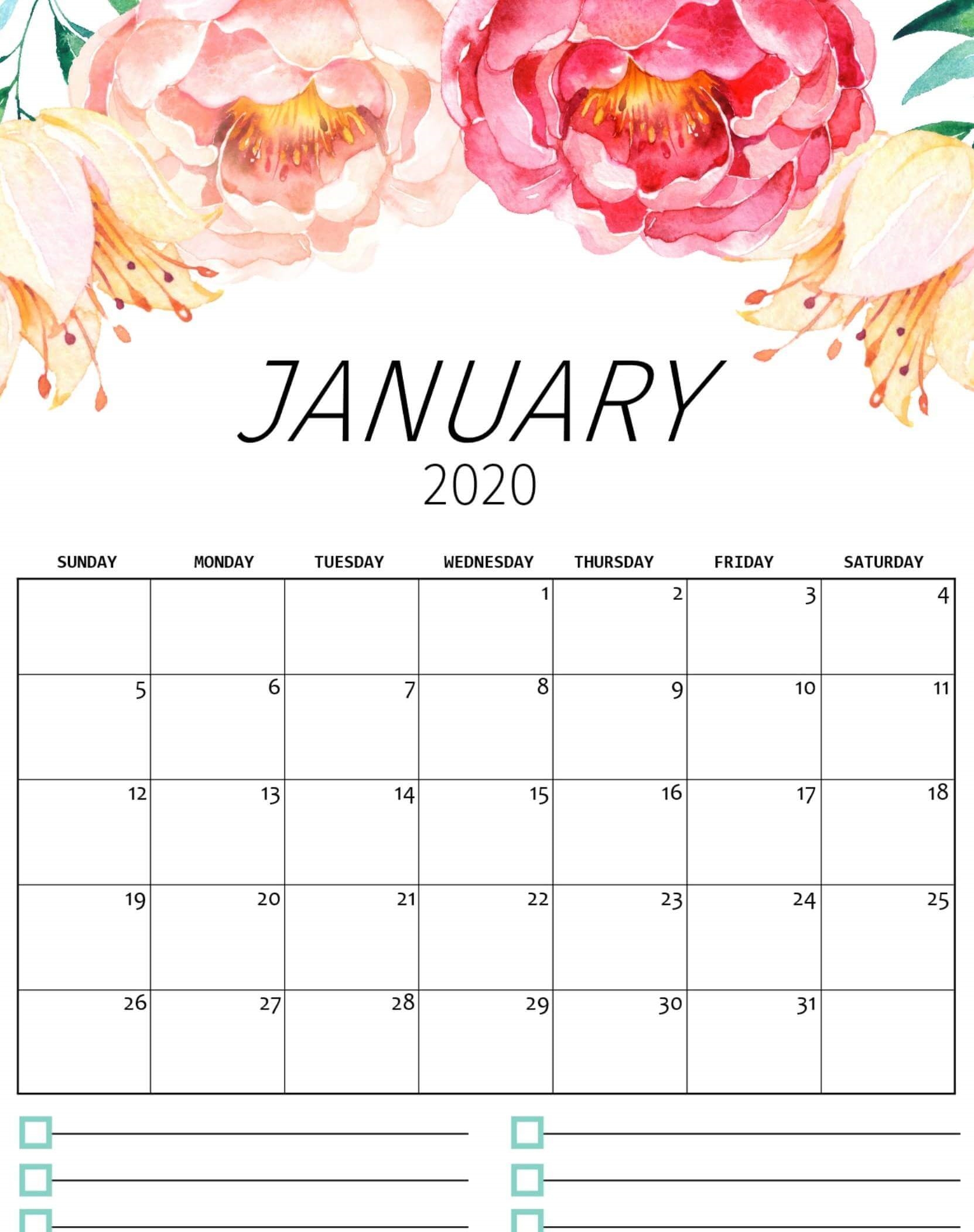Free Cute January 2020 Calendar Printable | 12 Month-Pretty Monthly Calendar 2020/2020