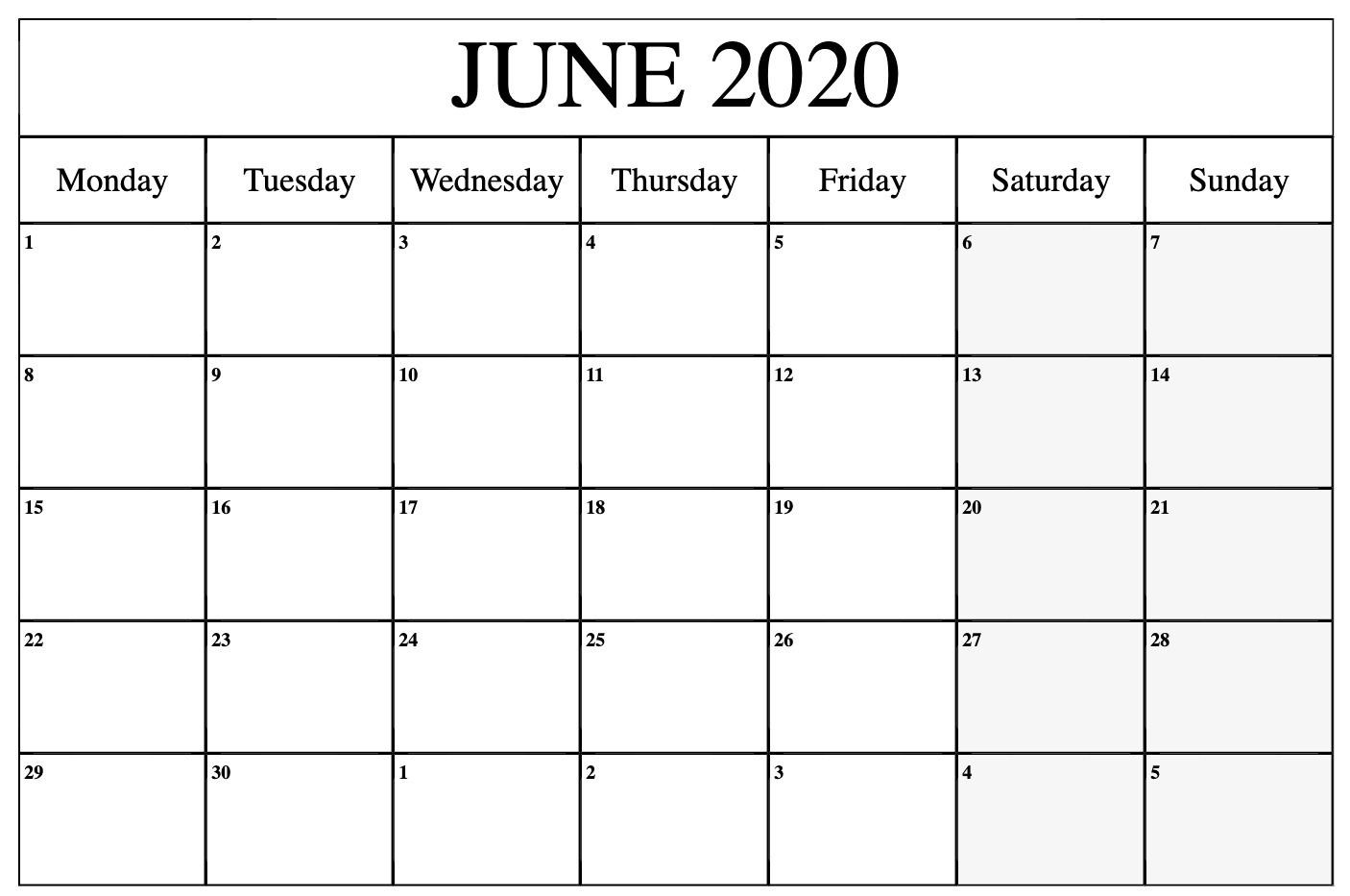 Free Editable June 2020 Calendar To Print Pdf Word Blank-July 2020 Large Claendar Template